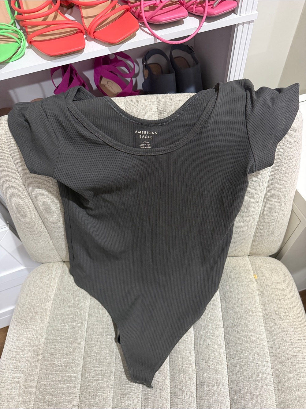 American Eagle Outfitters charcoal black ribbed scoop-neck bodysuit